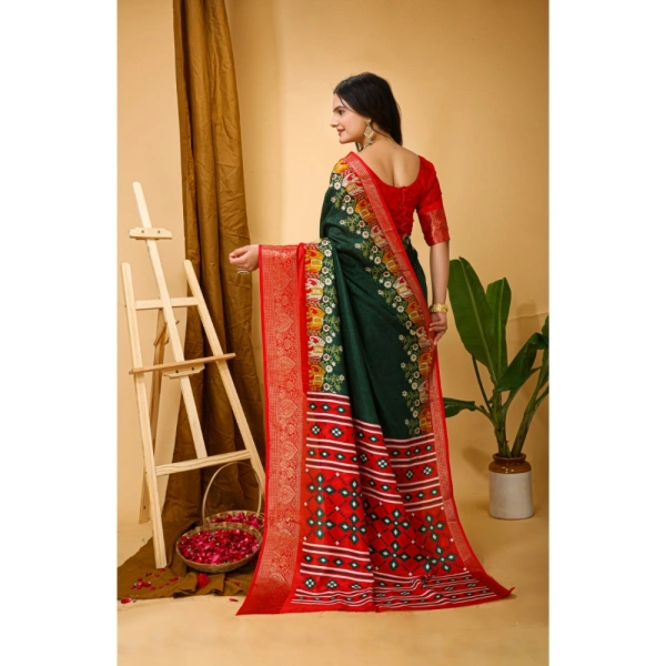 Generic Women's Soft Dola Cotton Kalamkari Printed Saree With Unstitched Blouse 5.5Mtr (Green) - Green