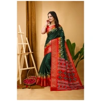Generic Women's Soft Dola Cotton Kalamkari Printed Saree With Unstitched Blouse 5.5Mtr (Green) - Green