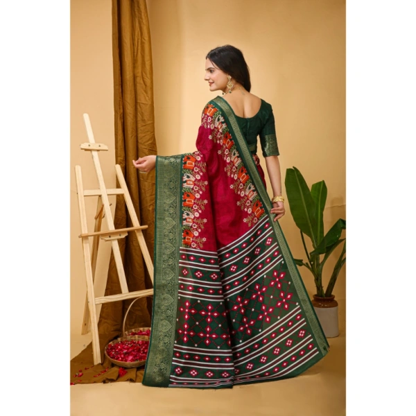 Generic Women's Soft Dola Cotton Kalamkari Printed Saree With Unstitched Blouse 5.5Mtr (Red) - Red