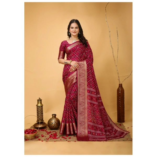 Generic Women's Soft Dola Cotton Kalamkari Printed Saree With Unstitched Blouse 5.5Mtr (Red) - Red