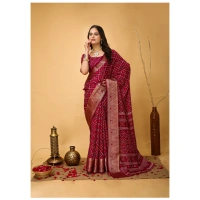 Generic Women's Soft Dola Cotton Kalamkari Printed Saree With Unstitched Blouse 5.5Mtr (Red) - Red