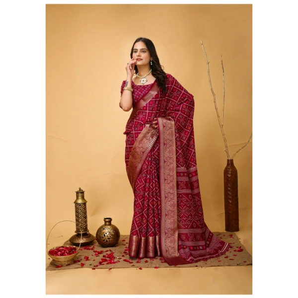 Generic Women's Soft Dola Cotton Kalamkari Printed Saree With Unstitched Blouse 5.5Mtr (Red) - Red