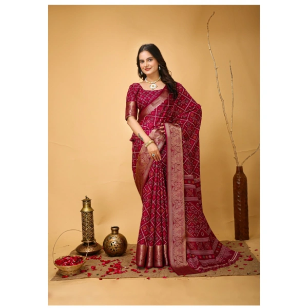 Generic Women's Soft Dola Cotton Kalamkari Printed Saree With Unstitched Blouse 5.5Mtr (Red) - Red