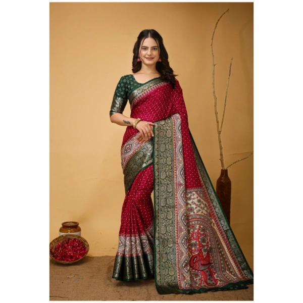 Generic Women's Soft Dola Cotton Kalamkari Printed Saree With Unstitched Blouse 5.5Mtr (Maroon) - Maroon
