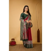 Generic Women's Soft Dola Cotton Kalamkari Printed Saree With Unstitched Blouse 5.5Mtr (Maroon) - Maroon