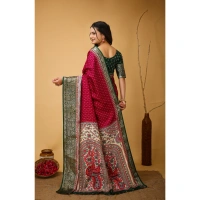 Generic Women's Soft Dola Cotton Kalamkari Printed Saree With Unstitched Blouse 5.5Mtr (Maroon) - Maroon