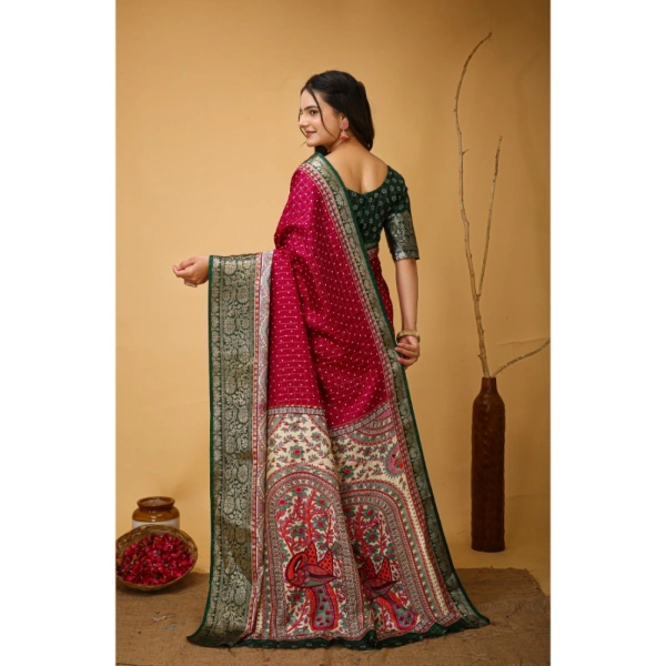 Generic Women's Soft Dola Cotton Kalamkari Printed Saree With Unstitched Blouse 5.5Mtr (Maroon) - Maroon
