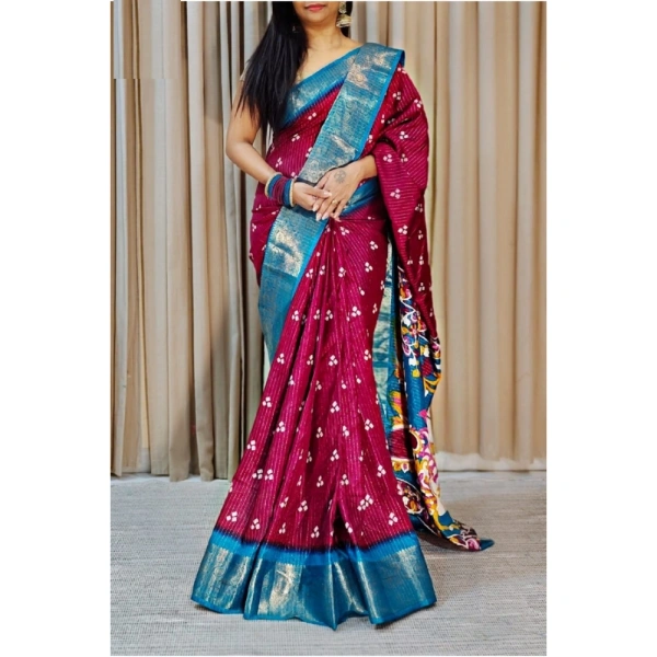 Generic Women's Soft Dola Cotton Kalamkari Printed Saree With Unstitched Blouse 5.5Mtr (Wine) - Wine