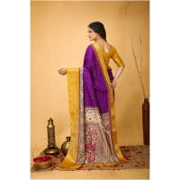 Generic Women's Soft Dola Cotton Kalamkari Printed Saree With Unstitched Blouse 5.5Mtr (Purple) - Purple