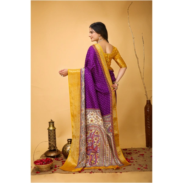 Generic Women's Soft Dola Cotton Kalamkari Printed Saree With Unstitched Blouse 5.5Mtr (Purple) - Purple