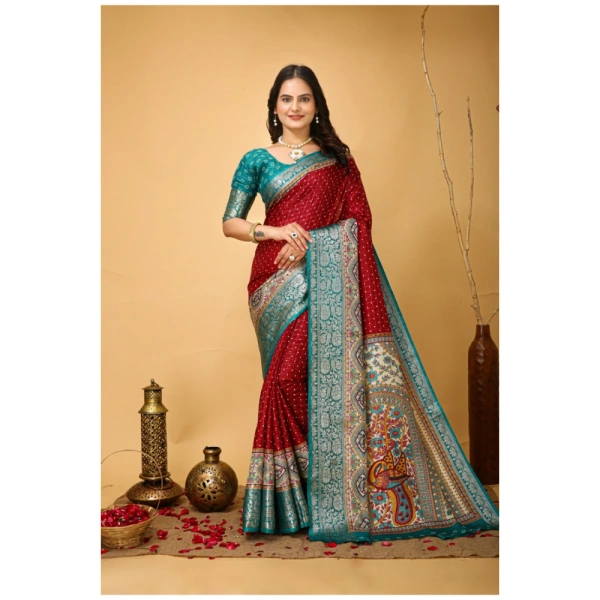 Generic Women's Soft Dola Cotton Kalamkari Printed Saree With Unstitched Blouse 5.5Mtr (Red) - Red