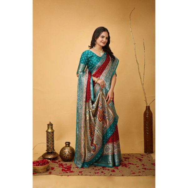 Generic Women's Soft Dola Cotton Kalamkari Printed Saree With Unstitched Blouse 5.5Mtr (Red) - Red