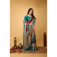 Generic Women's Soft Dola Cotton Kalamkari Printed Saree With Unstitched Blouse 5.5Mtr (Red) - Red