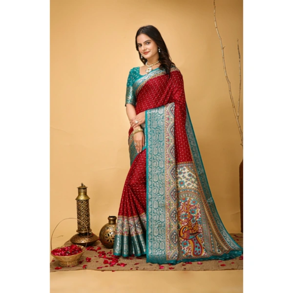 Generic Women's Soft Dola Cotton Kalamkari Printed Saree With Unstitched Blouse 5.5Mtr (Red) - Red