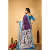 Generic Women's Soft Handloom Cotton Kalamkari Printed Saree With Unstitched Blouse 5.5Mtr (Purple) - Purple