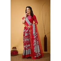 Generic Women's Soft Handloom Cotton Kalamkari Printed Saree With Unstitched Blouse 5.5Mtr (Pink) - Pink