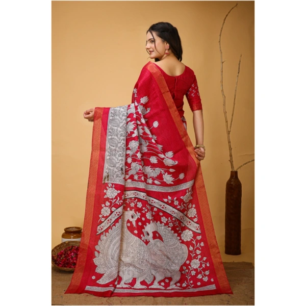 Generic Women's Soft Handloom Cotton Kalamkari Printed Saree With Unstitched Blouse 5.5Mtr (Pink) - Pink