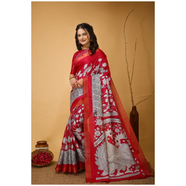 Generic Women's Soft Handloom Cotton Kalamkari Printed Saree With Unstitched Blouse 5.5Mtr (Pink) - Pink