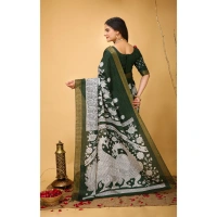 Generic Women's Soft Handloom Cotton Kalamkari Printed Saree With Unstitched Blouse 5.5Mtr (Green) - Green