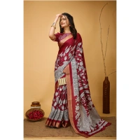 Generic Women's Soft Handloom Cotton Kalamkari Printed Saree With Unstitched Blouse 5.5Mtr (Maroon) - Maroon