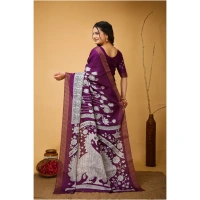 Generic Women's Soft Handloom Cotton Kalamkari Printed Saree With Unstitched Blouse 5.5Mtr (Purple) - Purple