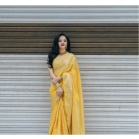 Generic Women's Soft Lichi Silk Printed Saree With Unstitched Blouse 5.5Mtr (Yellow) - Yellow