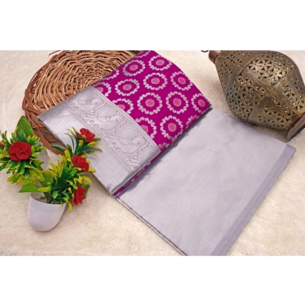 Generic Women's Soft Lichi Silk Printed Saree With Unstitched Blouse 5.5Mtr (Pink) - Pink