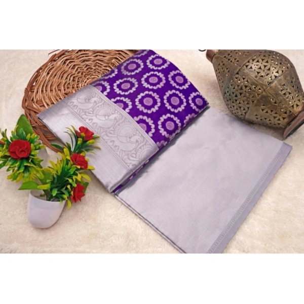 Generic Women's Soft Lichi Silk Printed Saree With Unstitched Blouse 5.5Mtr (Purple) - Purple