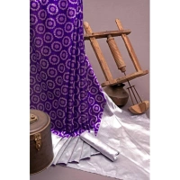 Generic Women's Soft Lichi Silk Printed Saree With Unstitched Blouse 5.5Mtr (Purple) - Purple
