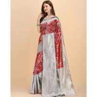 Generic Women's Soft Lichi Silk Printed Saree With Unstitched Blouse 5.5Mtr (Red) - Red