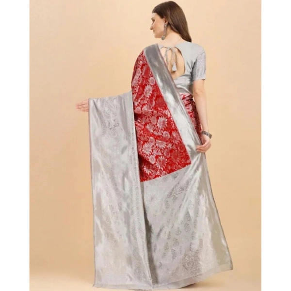 Generic Women's Soft Lichi Silk Printed Saree With Unstitched Blouse 5.5Mtr (Red) - Red