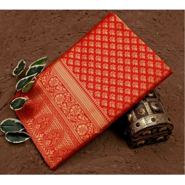 Generic Women's Soft Lichi Silk Printed Saree With Unstitched Blouse 5.5Mtr (Red) - Red