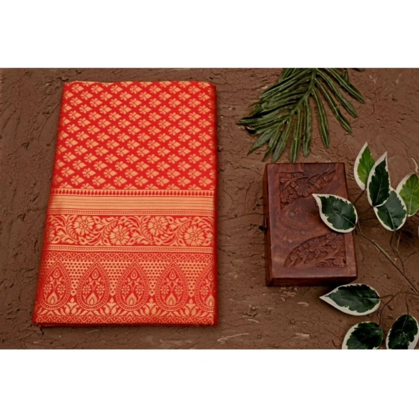 Generic Women's Soft Lichi Silk Printed Saree With Unstitched Blouse 5.5Mtr (Red) - Red
