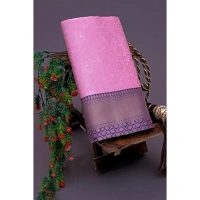 Generic Women's Soft Lichi Silk Printed Saree With Unstitched Blouse 5.5Mtr (Purple) - Purple