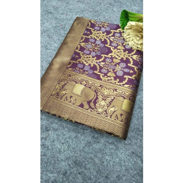 Generic Women's Soft Lichi Silk Printed Saree With Unstitched Blouse 5.5Mtr (Purple) - Purple