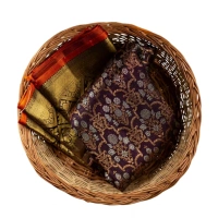 Generic Women's Soft Lichi Silk Printed Saree With Unstitched Blouse 5.5Mtr (Purple) - Purple