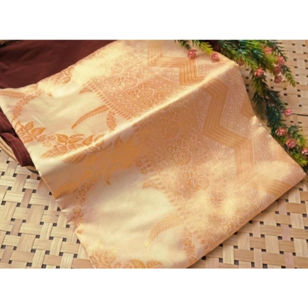 Generic Women's Soft Lichi Silk Printed Saree With Unstitched Blouse 5.5Mtr (Golden) - Golden