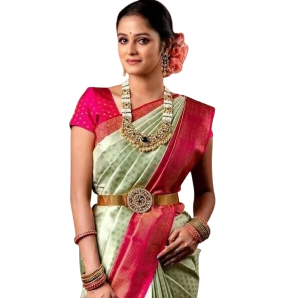 Generic Women's Soft Lichi Silk Printed Saree With Unstitched Blouse 5.5Mtr (Light Green) - Light Green