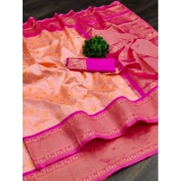 Generic Women's Soft Lichi Silk Printed Saree With Unstitched Blouse 5.5Mtr (Pink) - Pink