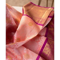 Generic Women's Soft Lichi Silk Printed Saree With Unstitched Blouse 5.5Mtr (Pink) - Pink