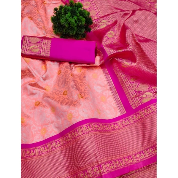Generic Women's Soft Lichi Silk Printed Saree With Unstitched Blouse 5.5Mtr (Pink) - Pink