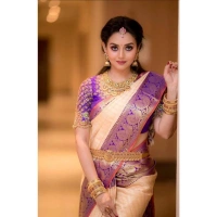 Generic Women's Soft Lichi Silk Printed Saree With Unstitched Blouse 5.5Mtr (Purple) - Purple