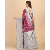 Generic Women's Soft Lichi Silk Printed Saree With Unstitched Blouse 5.5Mtr (Pink) - Pink