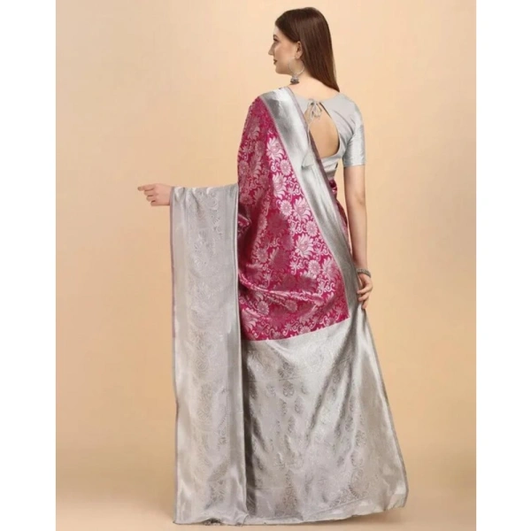 Generic Women's Soft Lichi Silk Printed Saree With Unstitched Blouse 5.5Mtr (Pink) - Pink