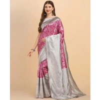 Generic Women's Soft Lichi Silk Printed Saree With Unstitched Blouse 5.5Mtr (Pink) - Pink