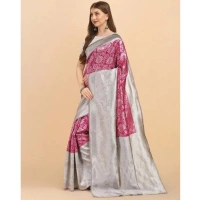 Generic Women's Soft Lichi Silk Printed Saree With Unstitched Blouse 5.5Mtr (Pink) - Pink