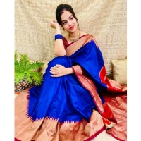 Generic Women's Soft Lichi Silk Solid Saree With Unstitched Blouse 5.5Mtr (Blue) - Blue
