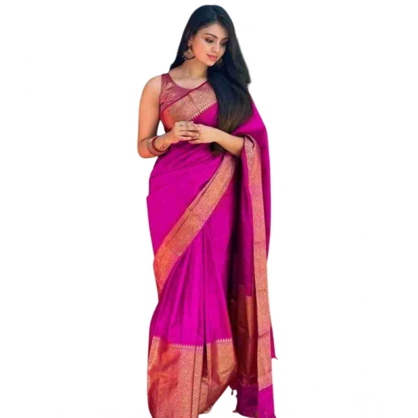 Generic Women's Soft Lichi Silk Solid Saree With Unstitched Blouse 5.5Mtr (Pink) - Pink