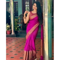 Generic Women's Soft Lichi Silk Solid Saree With Unstitched Blouse 5.5Mtr (Pink) - Pink