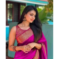 Generic Women's Soft Lichi Silk Solid Saree With Unstitched Blouse 5.5Mtr (Pink) - Pink